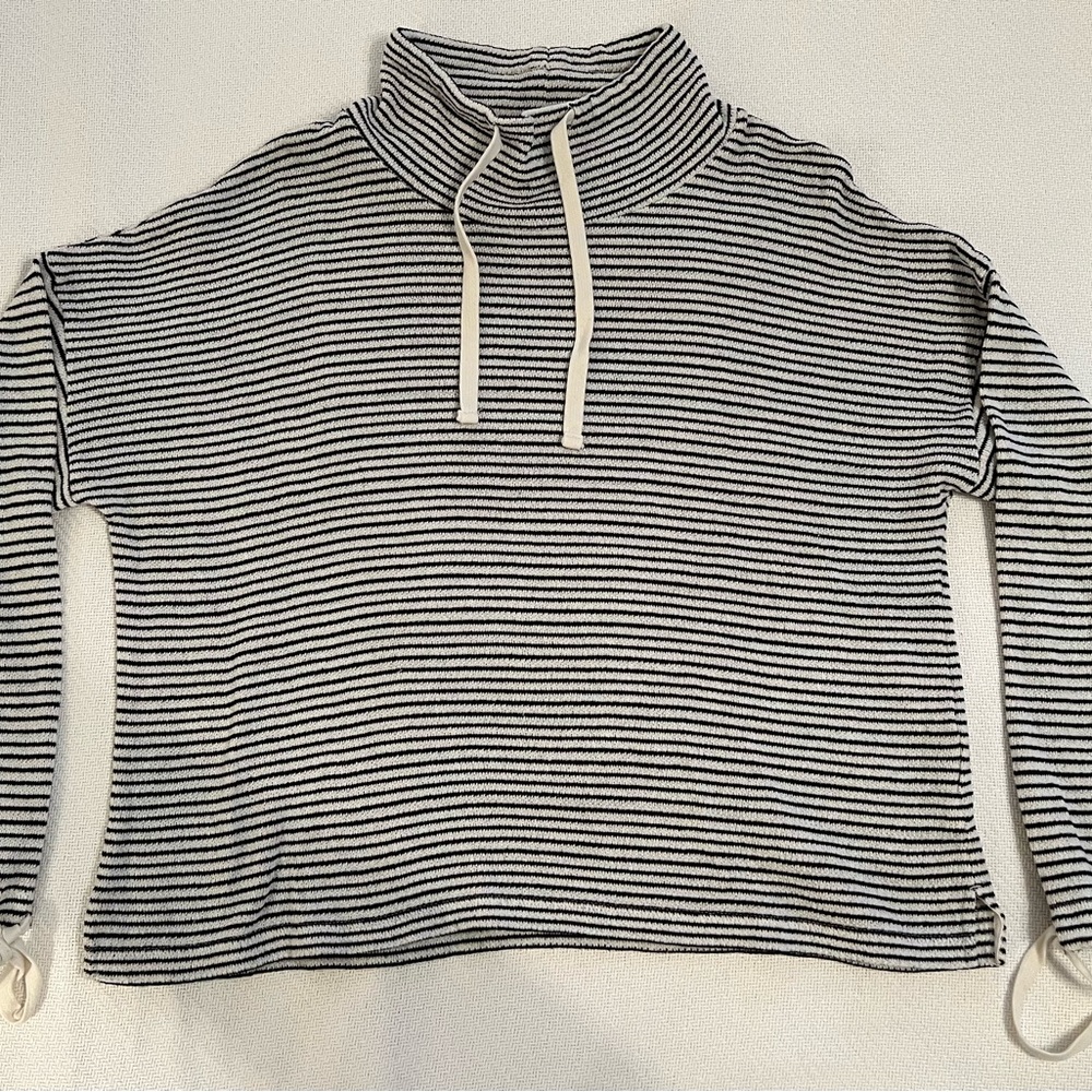 Striped Black and White Pullover long sleeve top with ties mile(s) for Madewell